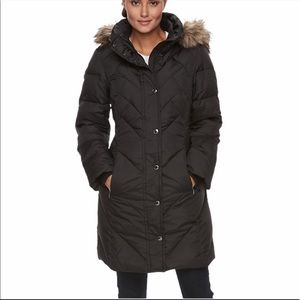 💜NWT LONDON FOG Black Chevron Puffer Coat Sz. Sm